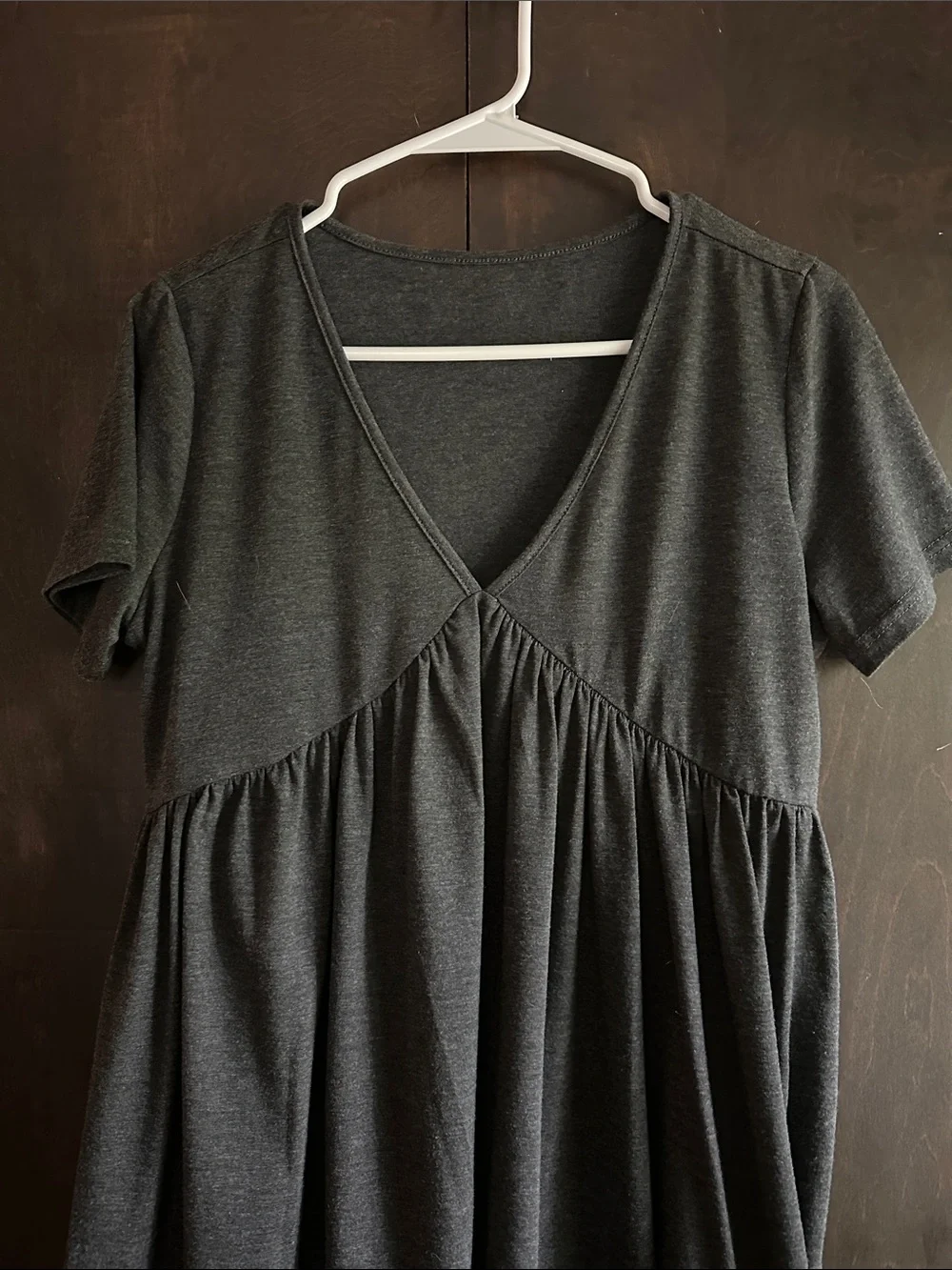 Charcoal V-Neck Gathered T-Shirt Babydoll Dress - Picture 2 of 6
